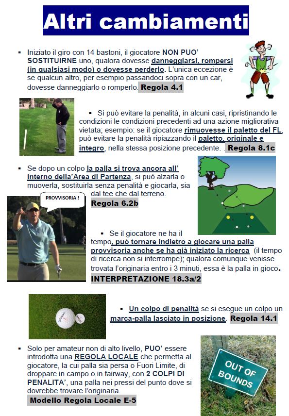 Regole del golf e regole locali Cambiamenti 16