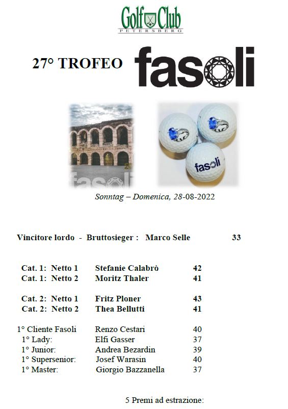 27° TROFEO FASOLI 27° Trofeo Fasoli premiati
